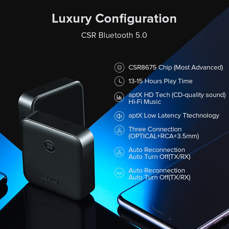 UGREEN Bluetooth 5.0 Receiver Transmitter aptX HD CSR8675 for TV Headphones Optical 3.5mm SPDIF Bluetooth AUX Audio Adapter