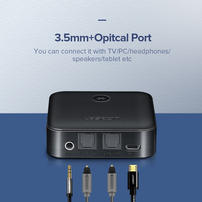 UGREEN Bluetooth 5.0 Receiver Transmitter aptX HD CSR8675 for TV Headphones Optical 3.5mm SPDIF Bluetooth AUX Audio Adapter