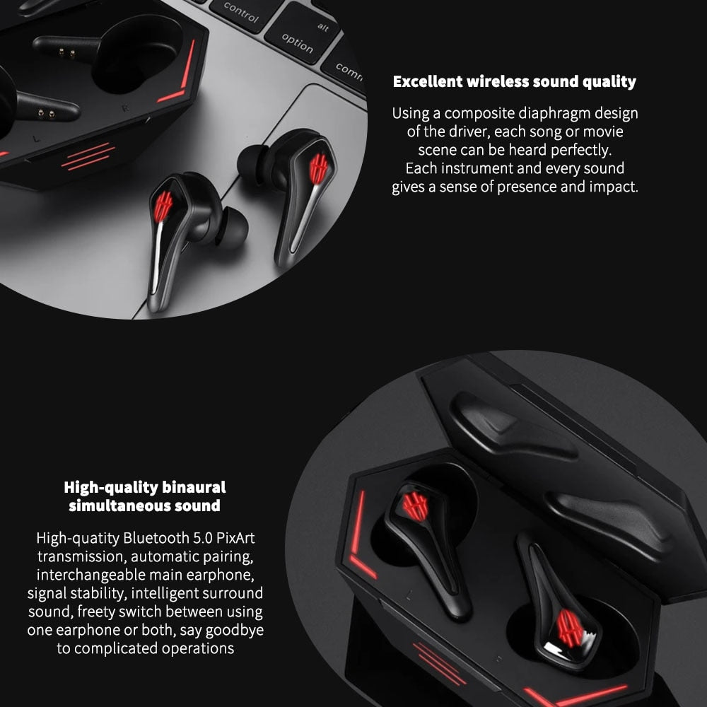 Global Version NUBAI RedMagic TWS Gaming Earphone Wireless Bluetooth Redmagic Cyberpods 4-16 hours battery life 39ms low latency