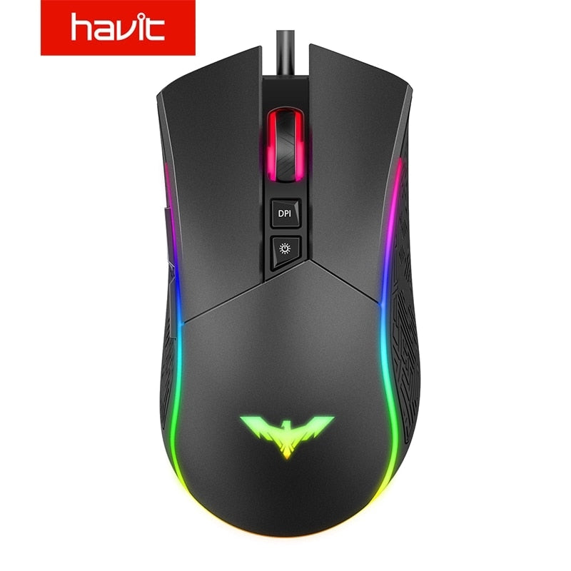 Havit RGB Gaming Mouse Wired Programmable Ergonomic USB Mice 4800 DPI 7 Buttons &amp; 7 Color Backlit for PC Gamer Computer Desktop