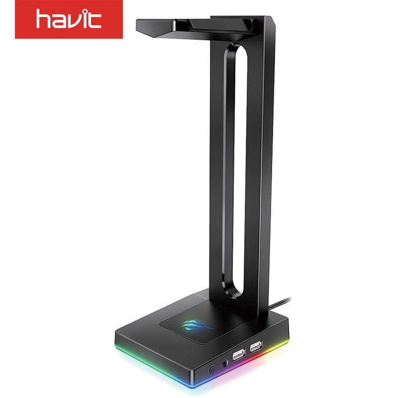 Havit RGB Headphones Stand with 3.5mm AUX and 2 USB Ports, Headphone Holder for Gamers Gaming PC Accessories Desk