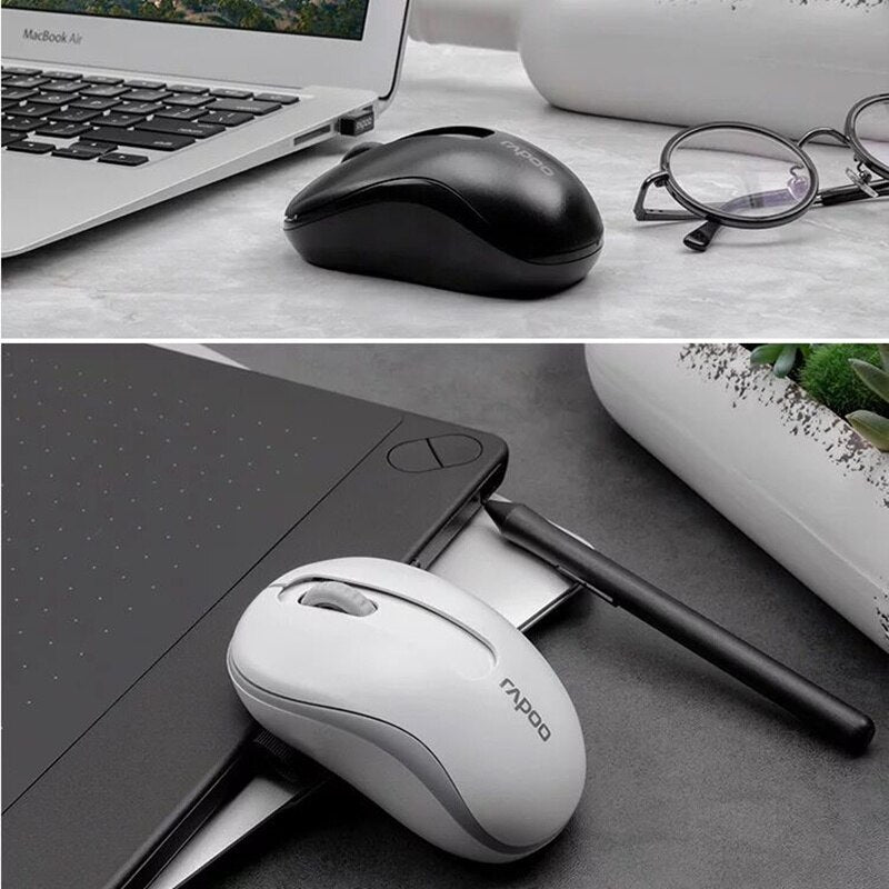 Original Rapoo 2.4G Mini Optical Wireless Mouse Reliable 1000DPI Mice with Nano USB Receiver for Computer Laptop Desktop Office