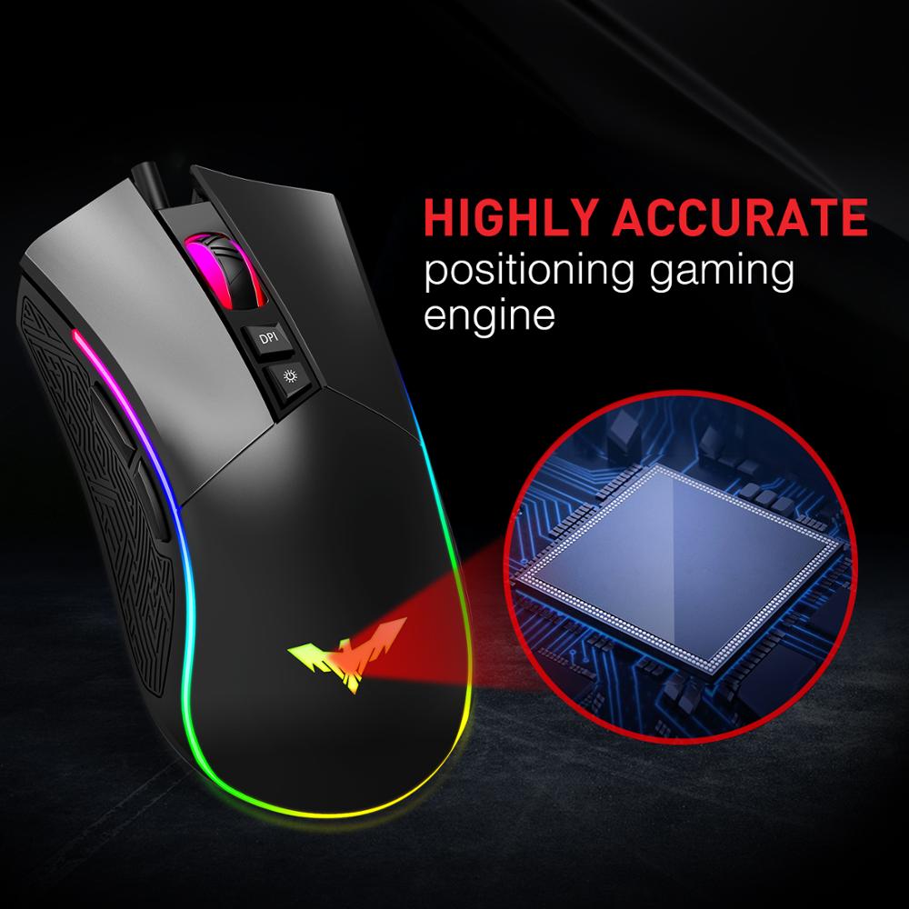 Havit RGB Gaming Mouse Wired Programmable Ergonomic USB Mice 4800 DPI 7 Buttons &amp; 7 Color Backlit for PC Gamer Computer Desktop