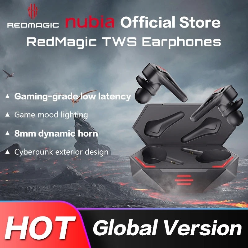 Global Version NUBAI RedMagic TWS Gaming Earphone Wireless Bluetooth Redmagic Cyberpods 4-16 hours battery life 39ms low latency